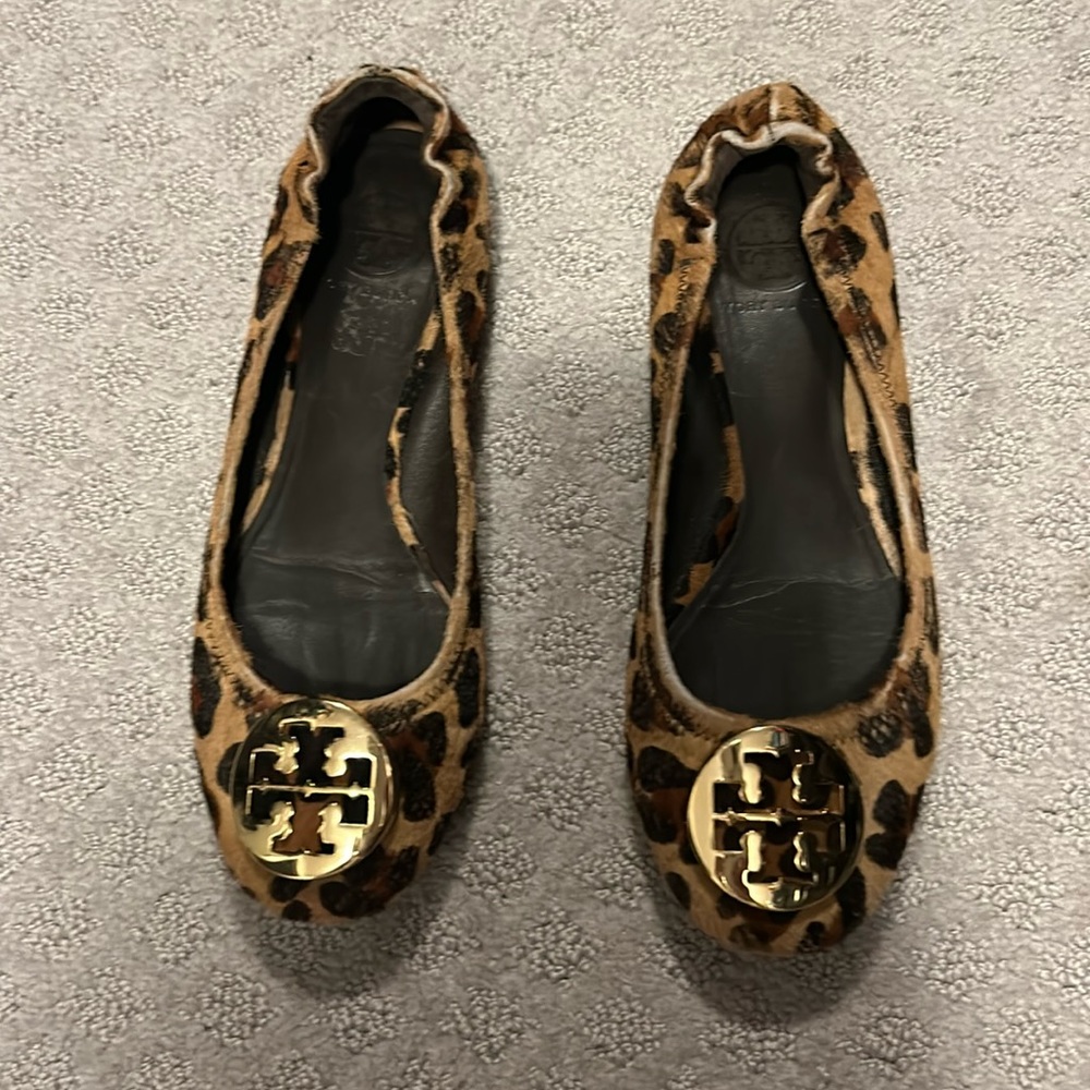 Tory Burch Brown Leopard Print Pony Hair Reva Ballet Flats